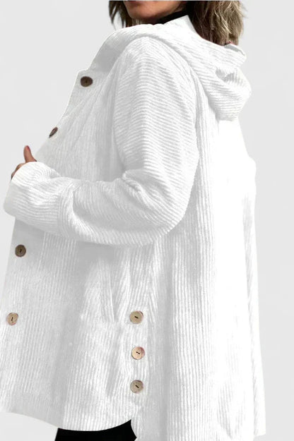 Women's Corduroy Jacket with Hood for Autumn Layering by Selouva