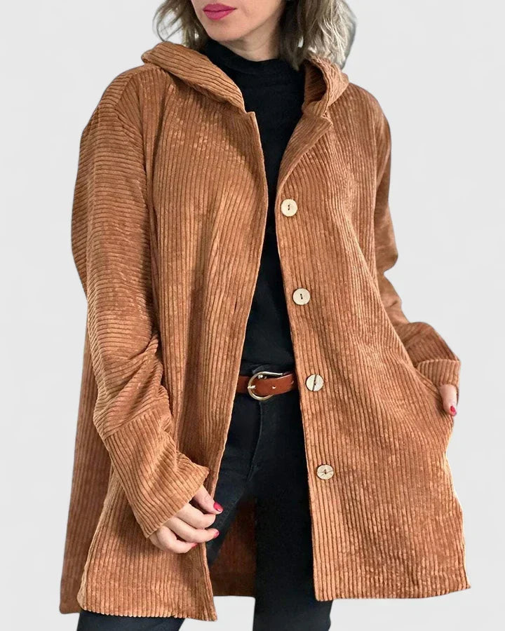 Women's Corduroy Jacket with Hood for Autumn Layering by Selouva