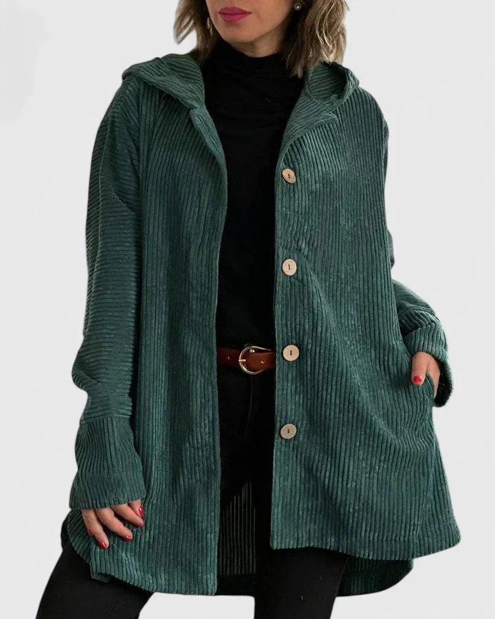 Women's Corduroy Jacket with Hood for Autumn Layering by Selouva