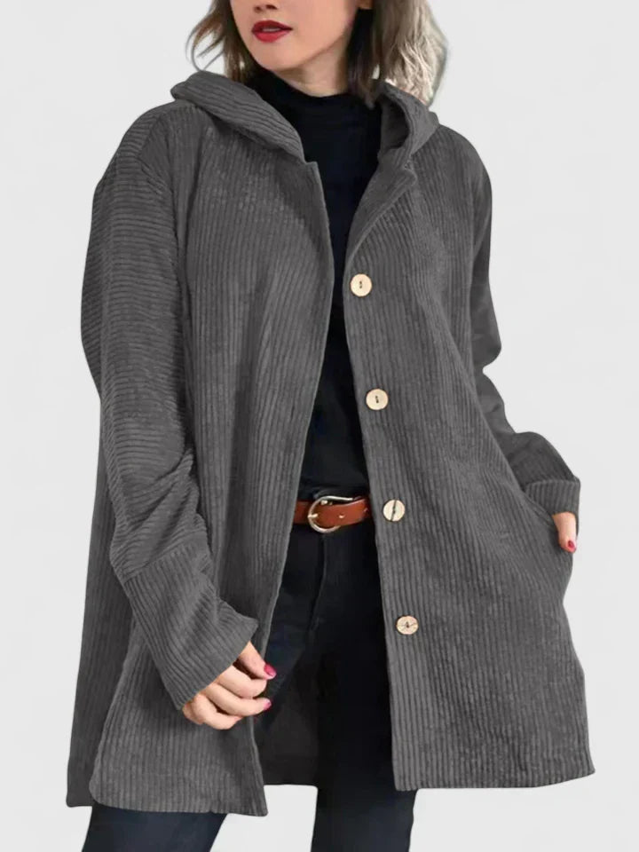 Women's Corduroy Jacket with Hood for Autumn Layering by Selouva