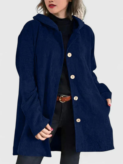 Women's Corduroy Jacket with Hood for Autumn Layering by Selouva