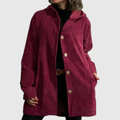 Women's Corduroy Jacket with Hood for Autumn Layering by Selouva