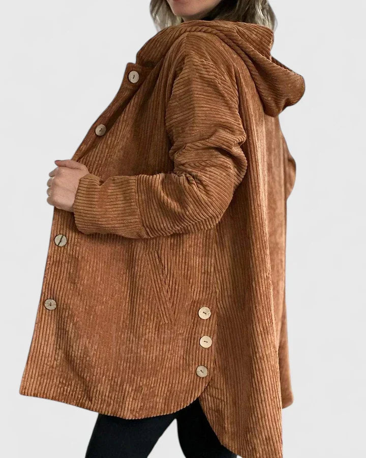 Women's Corduroy Jacket with Hood for Autumn Layering by Selouva