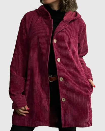 Women's Corduroy Jacket with Hood for Autumn Layering by Selouva