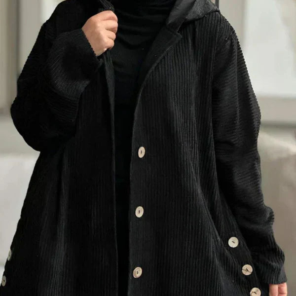 Women's Cosy Hooded Coat with Ribbed Texture for Winter by Selouva