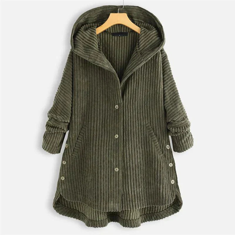 Women's Cosy Hooded Coat with Ribbed Texture for Winter by Selouva