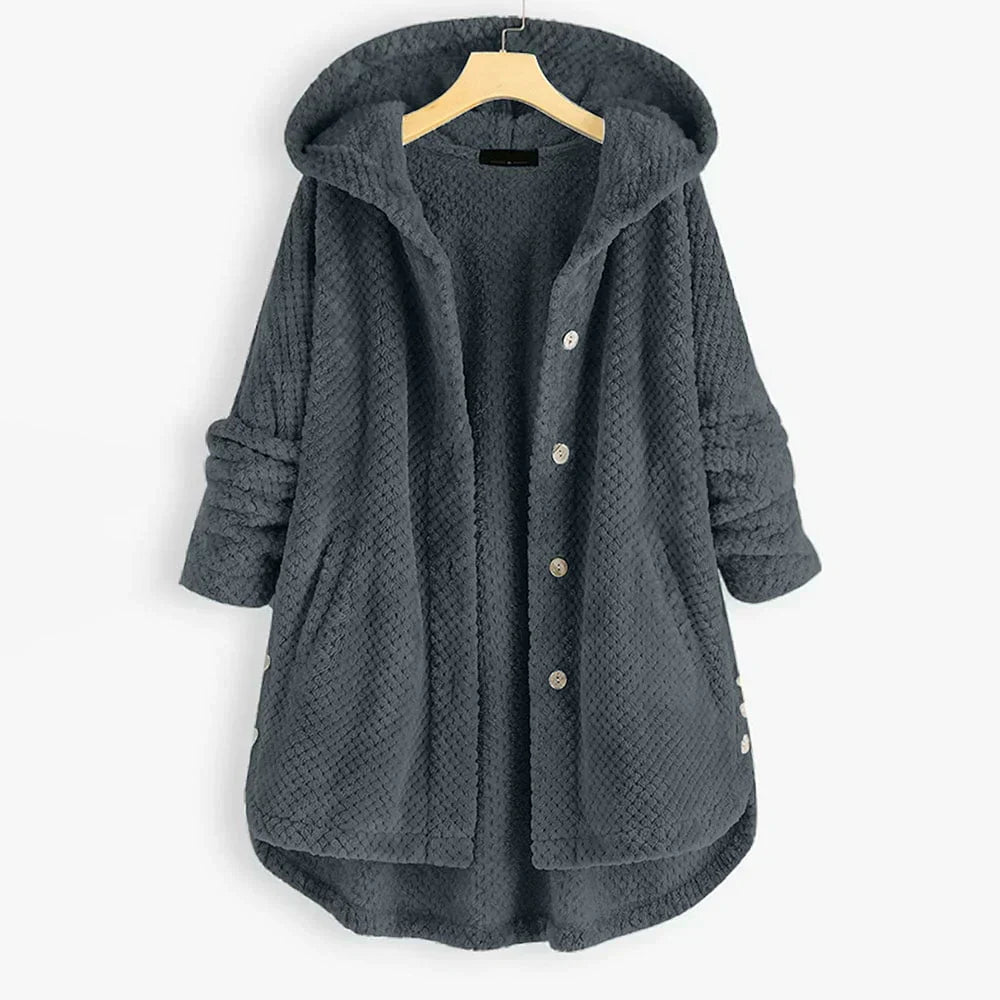 Women's Cosy Hooded Coat with Ribbed Texture for Winter by Selouva