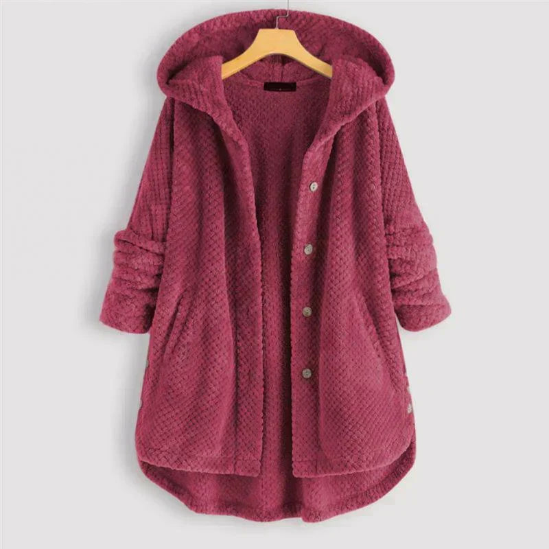 Women's Cosy Hooded Coat with Ribbed Texture for Winter by Selouva