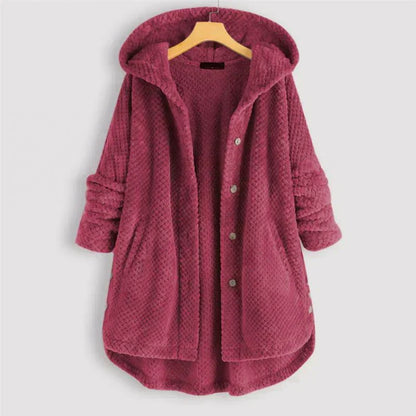 Women's Cosy Hooded Coat with Ribbed Texture for Winter by Selouva
