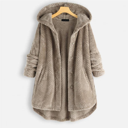 Women's Cosy Hooded Coat with Ribbed Texture for Winter by Selouva