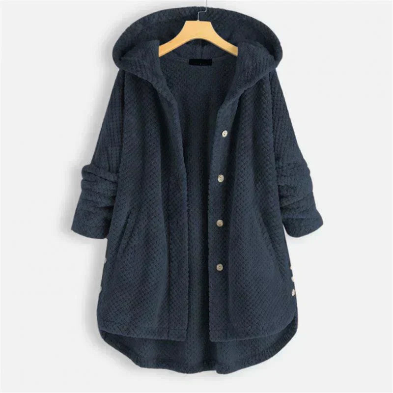 Women's Cosy Hooded Coat with Ribbed Texture for Winter by Selouva
