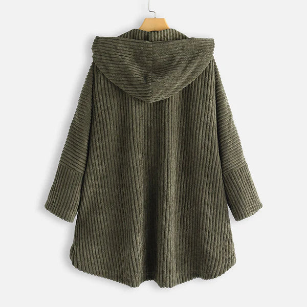 Women's Cosy Hooded Coat with Ribbed Texture for Winter by Selouva