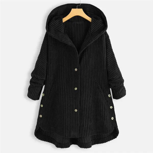 Women's Cosy Hooded Coat with Ribbed Texture for Winter by Selouva