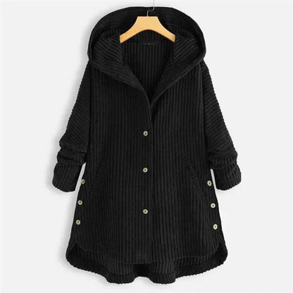 Women's Cosy Hooded Coat with Ribbed Texture for Winter by Selouva
