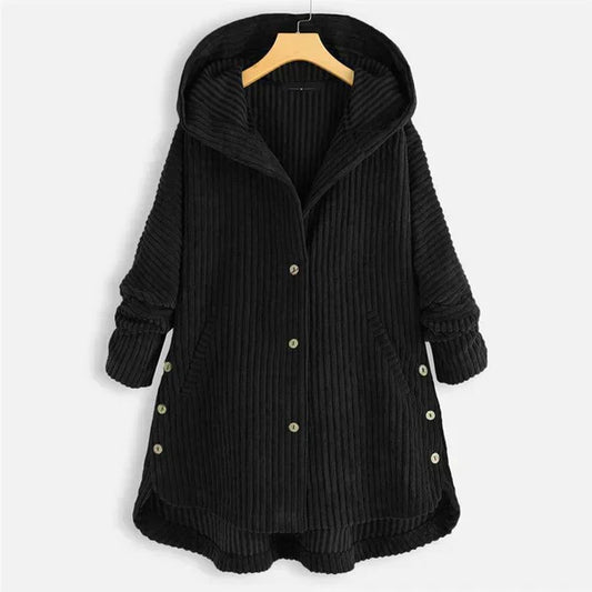 Women's Cosy Hooded Coat with Ribbed Texture for Winter by Selouva