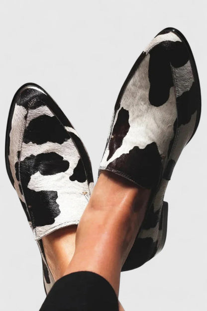 Emberlynne Cow Print Leather Loafers for Women Low Heel Comfort by Selouva
