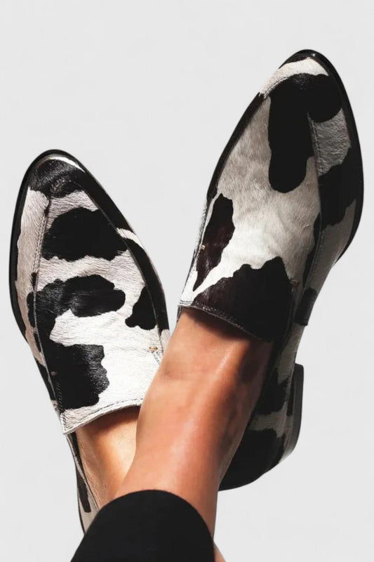 Emberlynne Cow Print Leather Loafers for Women Low Heel Comfort by Selouva
