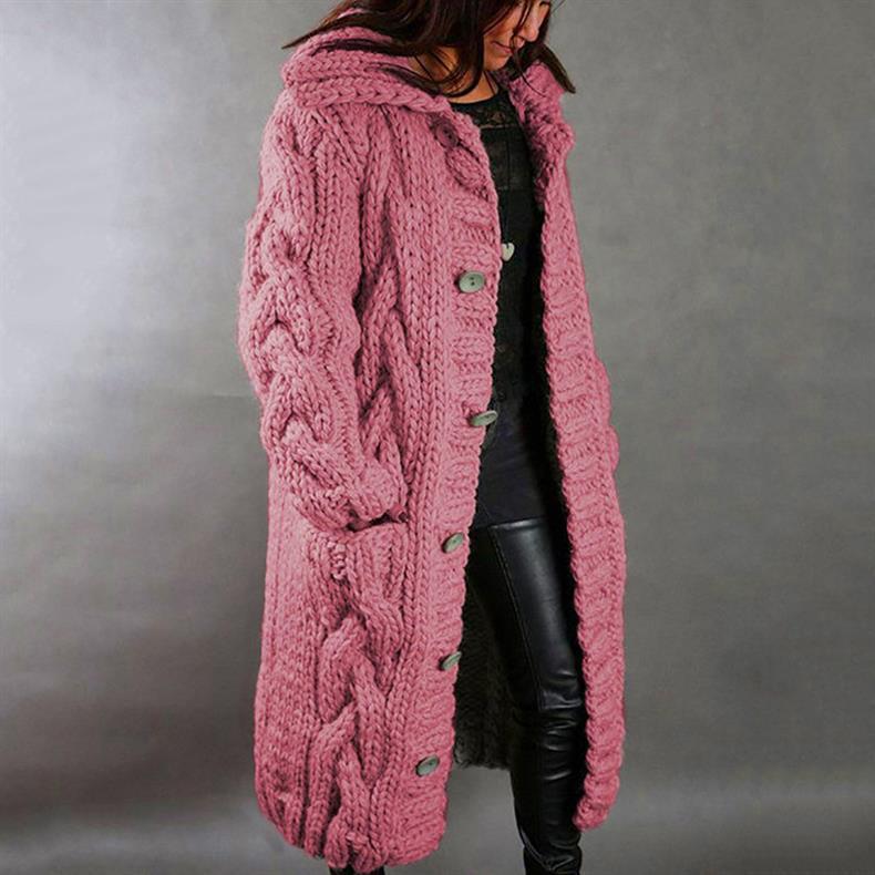 Women's Cozy Cable-Knit Coat with Hood for Winter Outings by Selouva