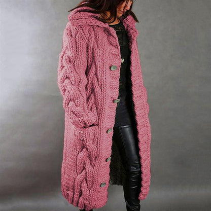 Women's Cozy Cable-Knit Coat with Hood for Winter Outings by Selouva
