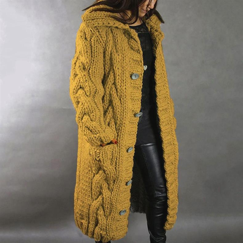 Women's Cozy Cable-Knit Coat with Hood for Winter Outings by Selouva