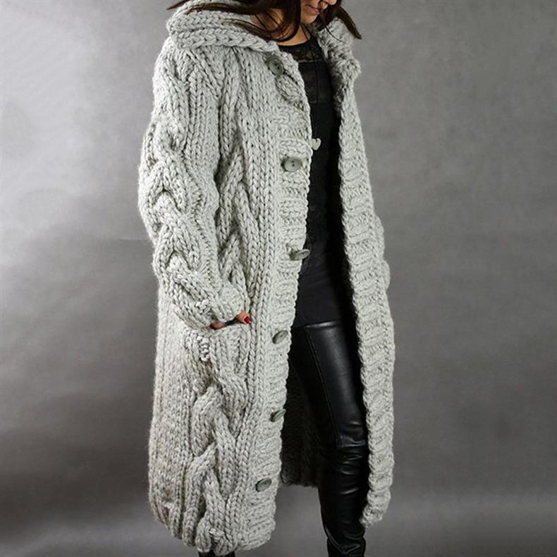 Women's Cozy Cable-Knit Coat with Hood for Winter Outings by Selouva