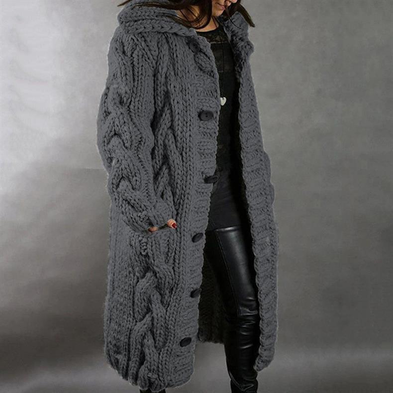 Women's Cozy Cable-Knit Coat with Hood for Winter Outings by Selouva