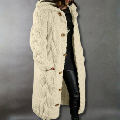 Women's Cozy Cable-Knit Coat with Hood for Winter Outings by Selouva