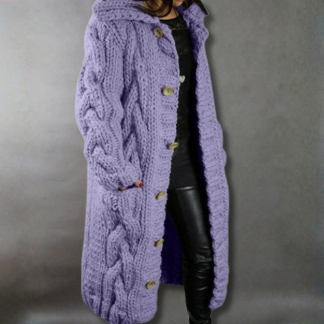Women's Cozy Cable-Knit Coat with Hood for Winter Outings by Selouva