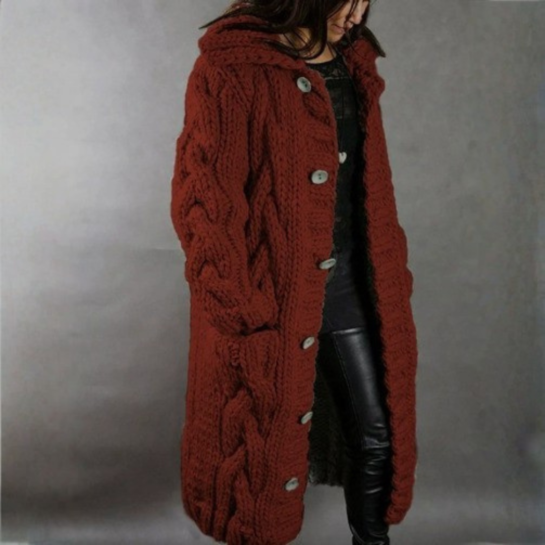 Women's Cozy Cable-Knit Coat with Hood for Winter Outings by Selouva