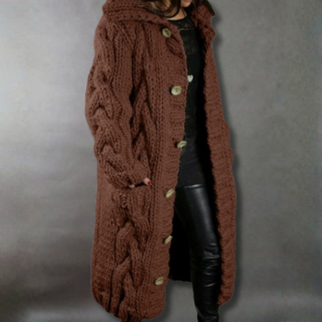 Women's Cozy Cable-Knit Coat with Hood for Winter Outings by Selouva