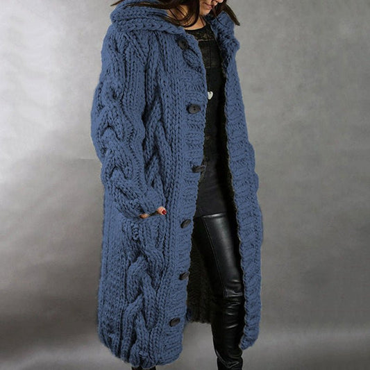 Women's Cozy Cable-Knit Coat with Hood for Winter Outings by Selouva