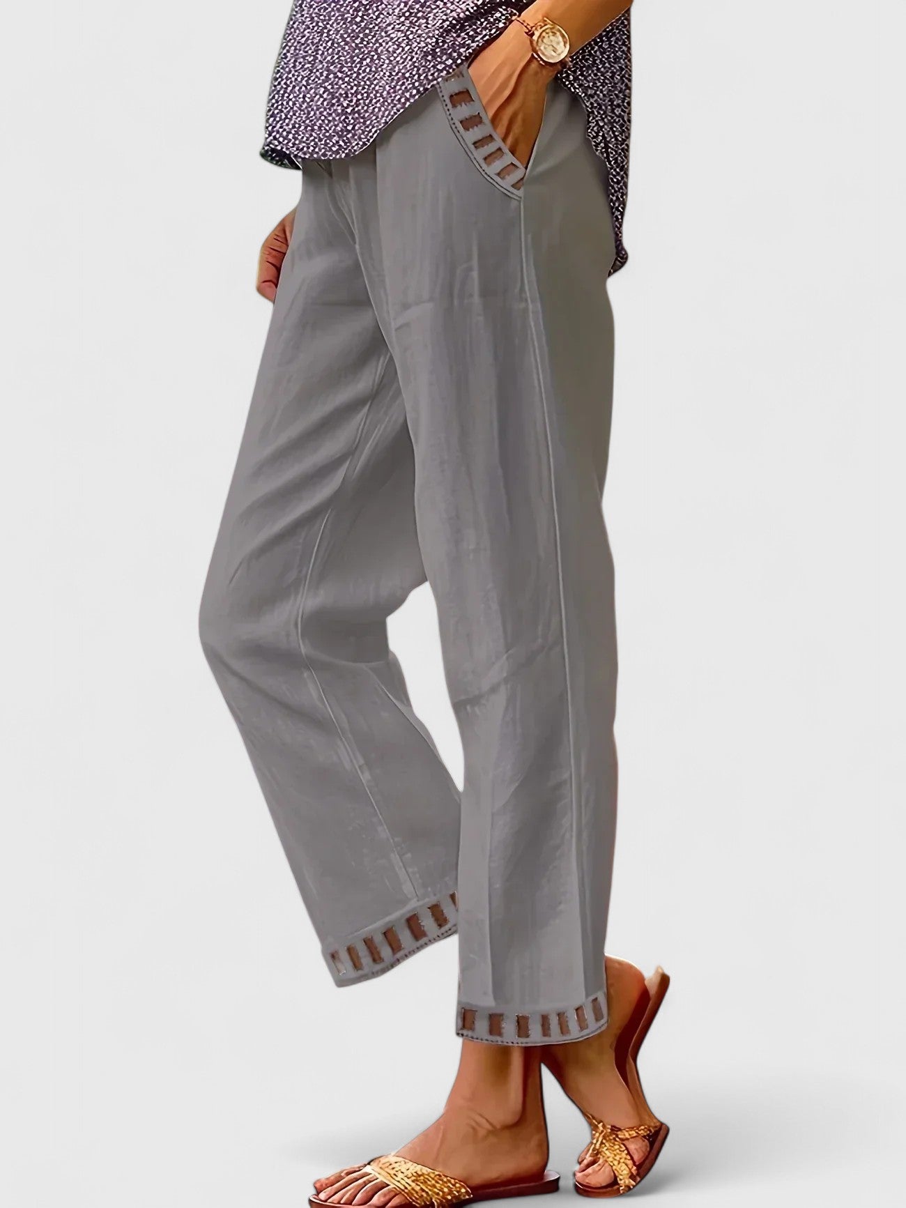 Skyla Sophisticated Black Cropped Pants With Contrast Trim by Selouva