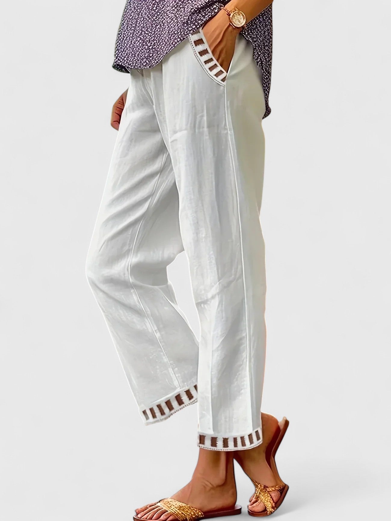 Skyla Sophisticated Black Cropped Pants With Contrast Trim by Selouva