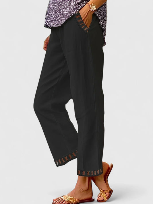 Skyla Sophisticated Black Cropped Pants With Contrast Trim by Selouva