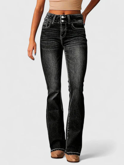 Auryzelle Elegant Denim Jeans With Narrow Fit And Zipper Detail by Selouva
