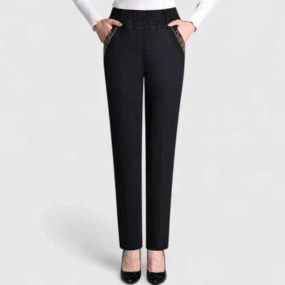 Floralyssa Comfortable Elastic Waist Denim Pants With Side Pockets by Selouva