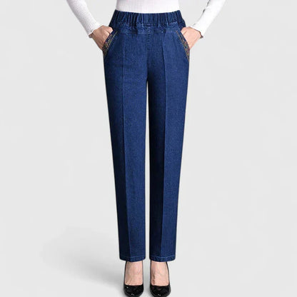 Floralyssa Comfortable Elastic Waist Denim Pants With Side Pockets by Selouva