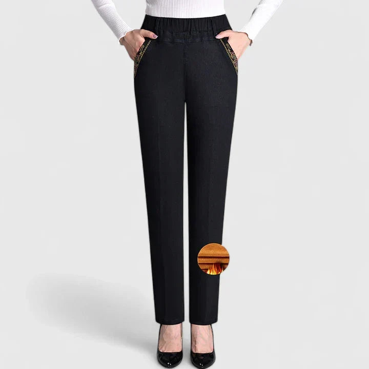 Floralyssa Comfortable Elastic Waist Denim Pants With Side Pockets by Selouva
