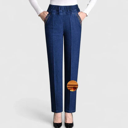 Floralyssa Comfortable Elastic Waist Denim Pants With Side Pockets by Selouva