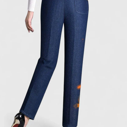 Floralyssa Comfortable Elastic Waist Denim Pants With Side Pockets by Selouva