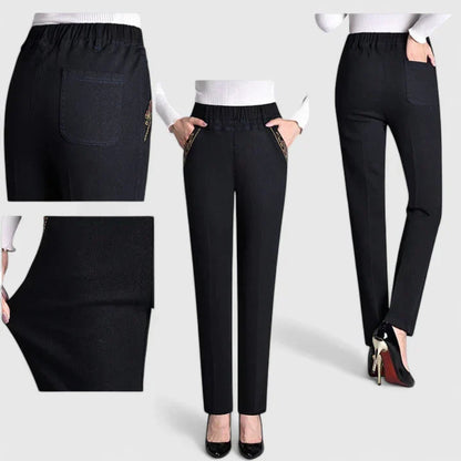 Floralyssa Comfortable Elastic Waist Denim Pants With Side Pockets by Selouva