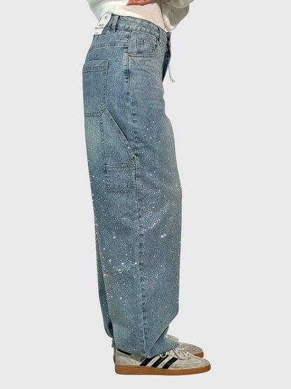 Kimberly Womens Sparkle Diamond Denim Pants With Loose Fit by Selouva
