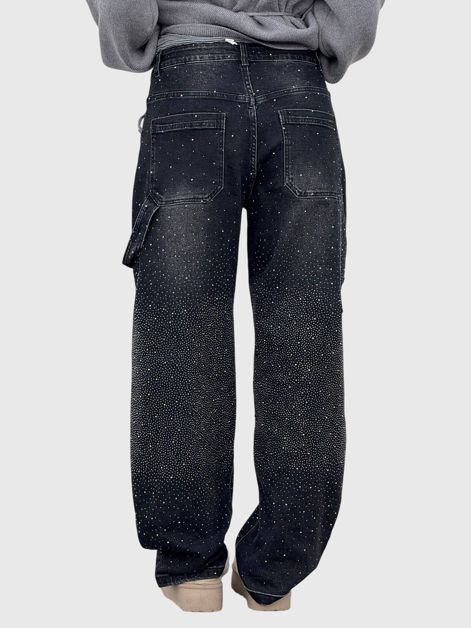 Kimberly Womens Sparkle Diamond Denim Pants With Loose Fit by Selouva