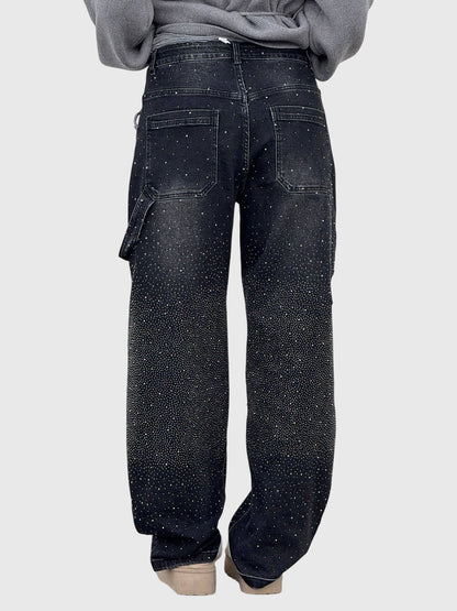 Kimberly Womens Sparkle Diamond Denim Pants With Loose Fit by Selouva