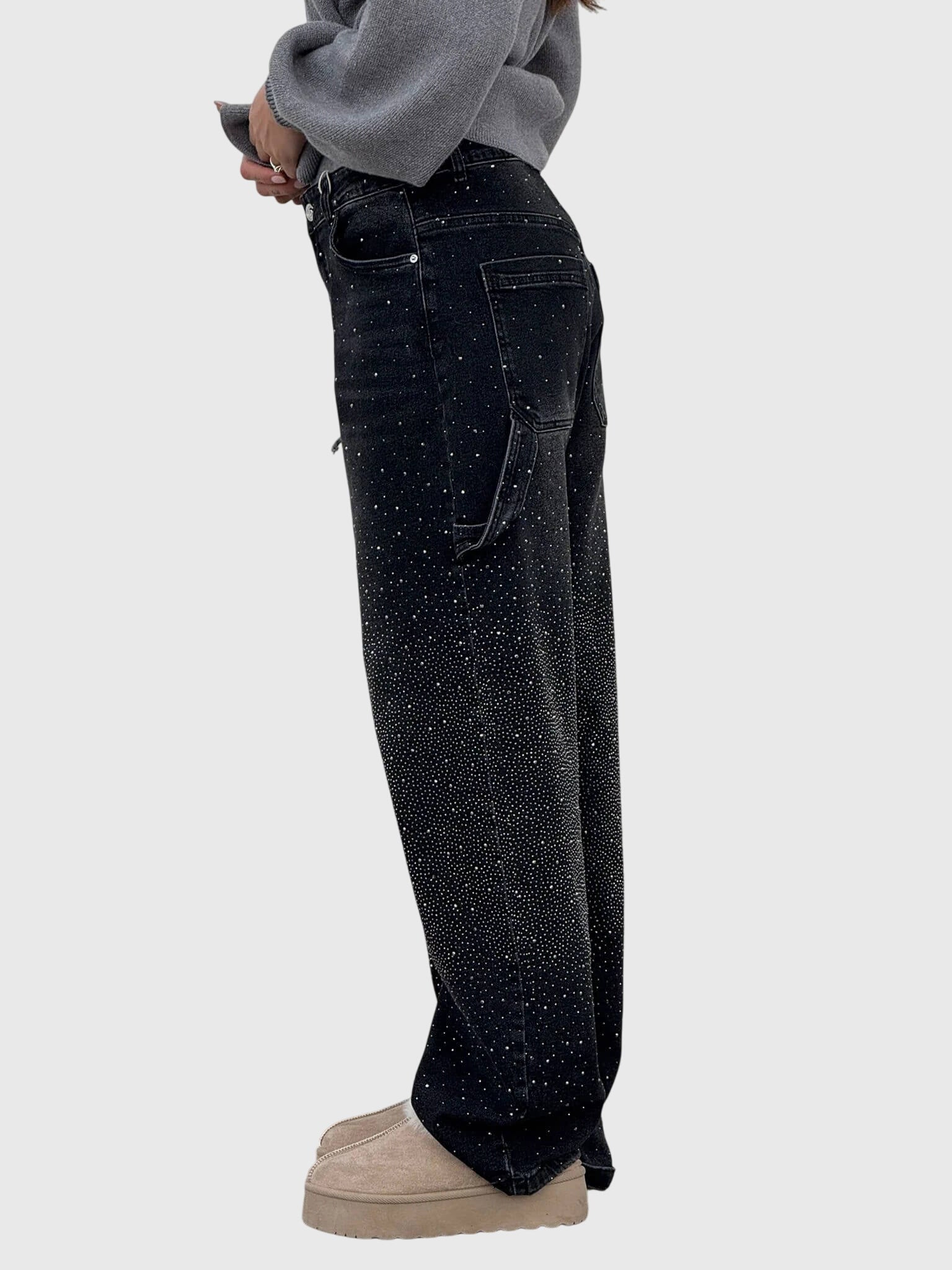Kimberly Womens Sparkle Diamond Denim Pants With Loose Fit by Selouva