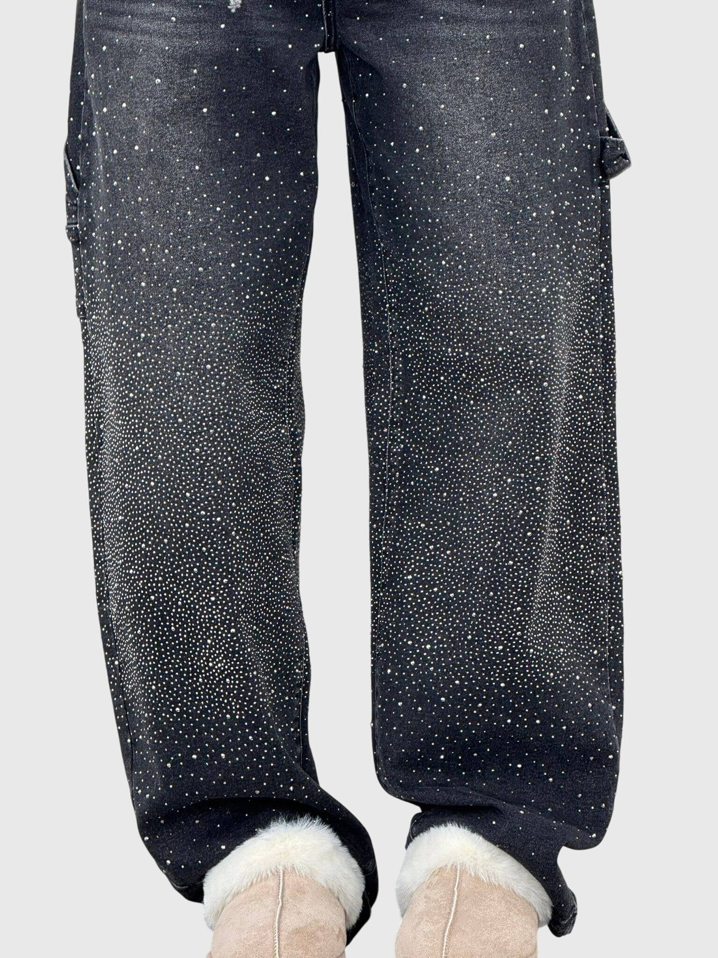 Kimberly Womens Sparkle Diamond Denim Pants With Loose Fit by Selouva