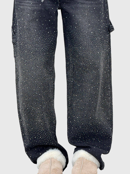 Kimberly Womens Sparkle Diamond Denim Pants With Loose Fit by Selouva