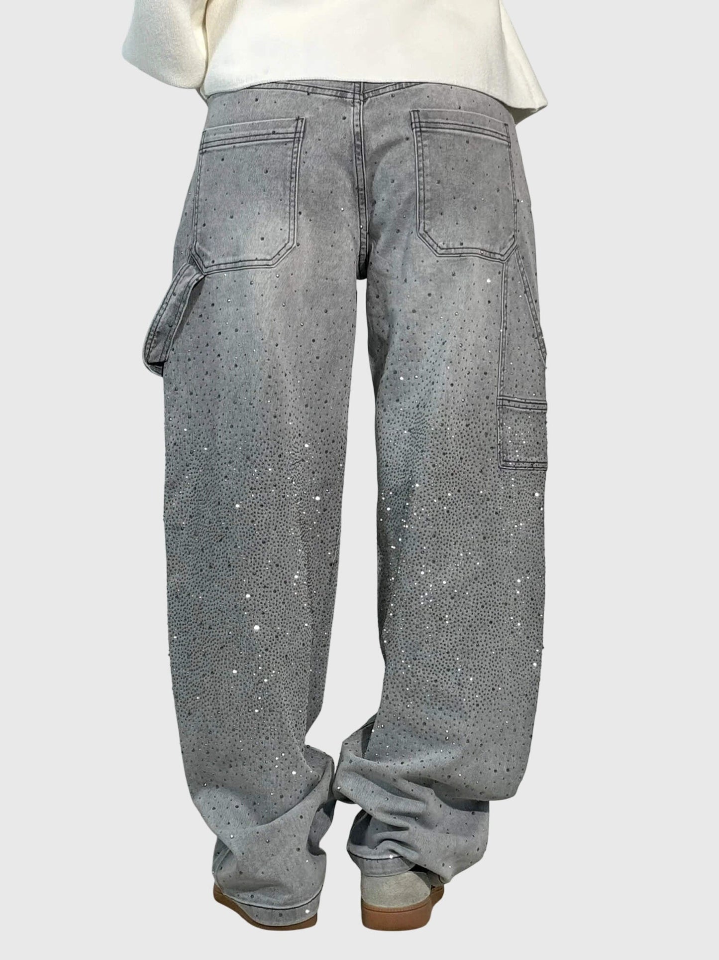 Kimberly Womens Sparkle Diamond Denim Pants With Loose Fit by Selouva