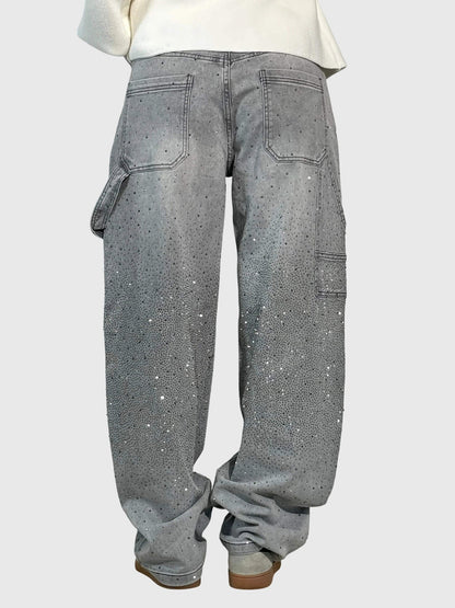 Kimberly Womens Sparkle Diamond Denim Pants With Loose Fit by Selouva