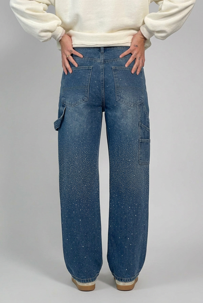 Kimberly Womens Sparkle Diamond Denim Pants With Loose Fit by Selouva